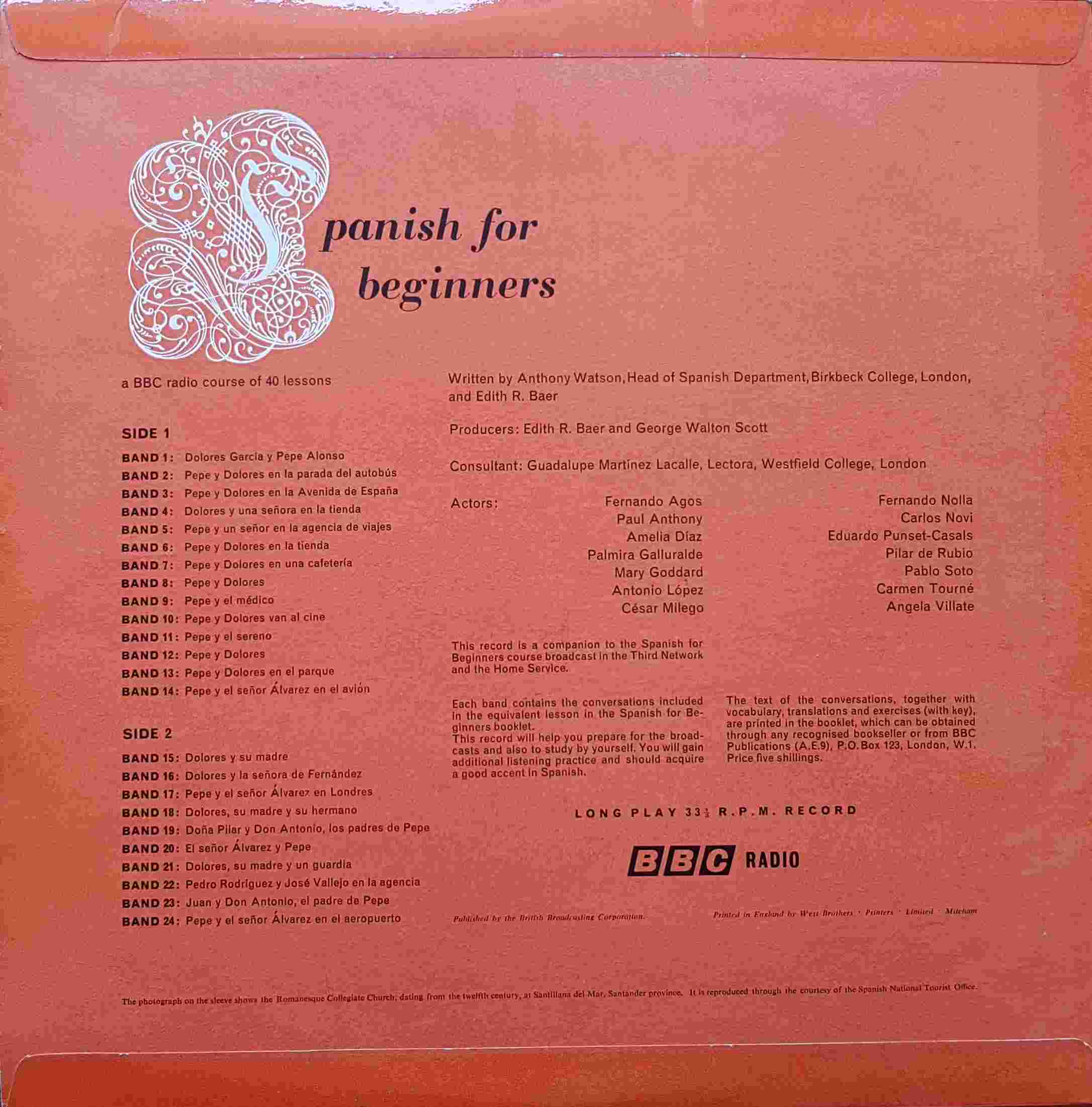 Picture of OP 25/26 Spanish for beginners - Parts 1 - 24 by artist Anthony Watson / Edith R. Baer from the BBC records and Tapes library